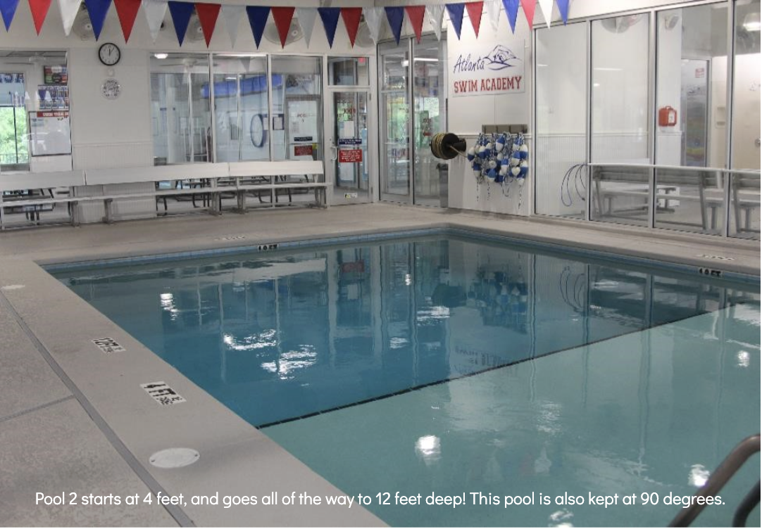 Pool 2 — 4 to 12 feet deep, kept at 90 degrees
